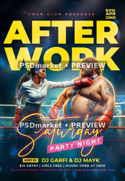 After Work Boxing Humor Party Flyer — reduced watermarked source artwork preview