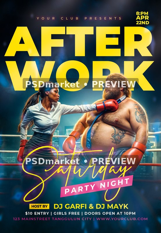 After Work Boxing Humor Party Flyer — reduced watermarked source artwork preview