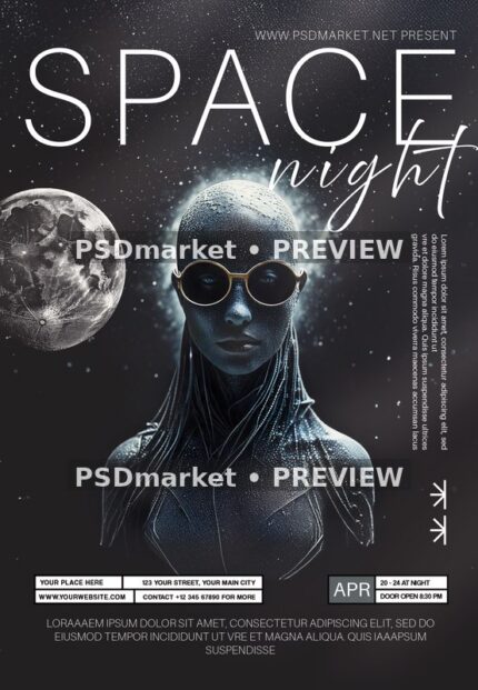 Alien Portrait Space Night Flyer PSD Template — PSD template preview