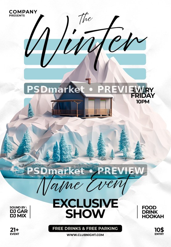 Alpine Cabin Winter Event Flyer PSD Template — PSD template preview
