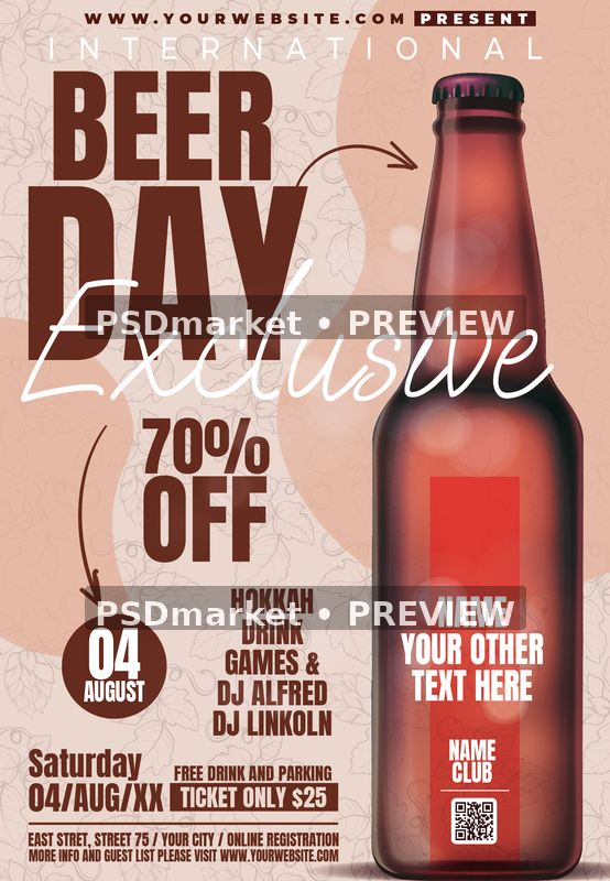 Amber Bottle International Beer Day Flyer PSD Template — PSD template preview