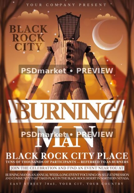 Amber Desert Effigy Festival Flyer PSD Template — PSD template preview