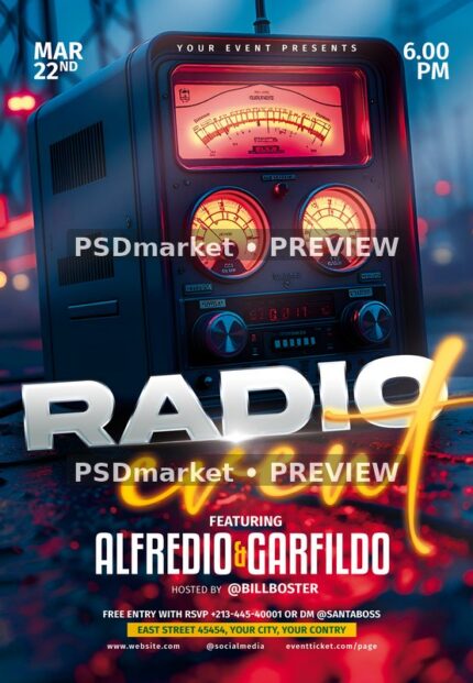 Analog Meter Radio Event Flyer PSD Template — PSD template preview
