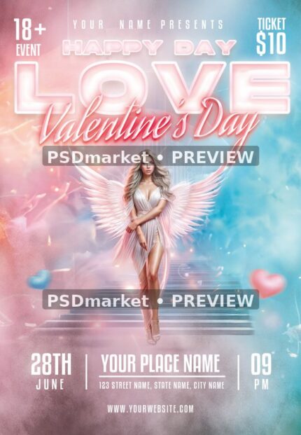 Angel Stairway Pastel Love Day Flyer PSD Template — PSD template preview