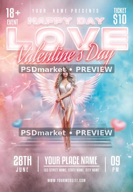 Angel Stairway Pastel Love Day Flyer PSD Template — PSD template preview