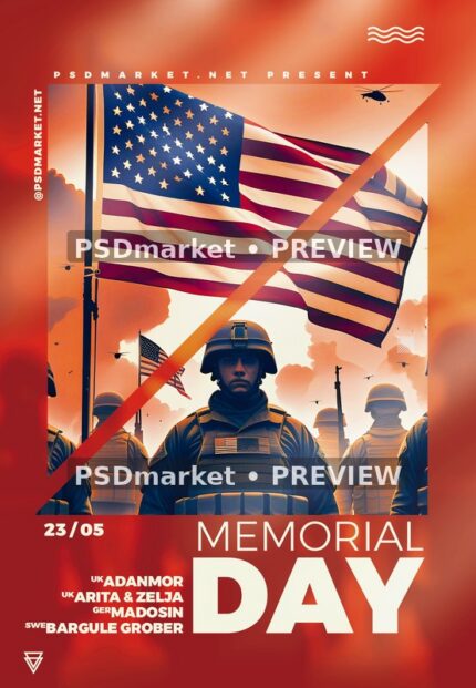 Angular Flag Memorial Day Flyer PSD Template — PSD template preview