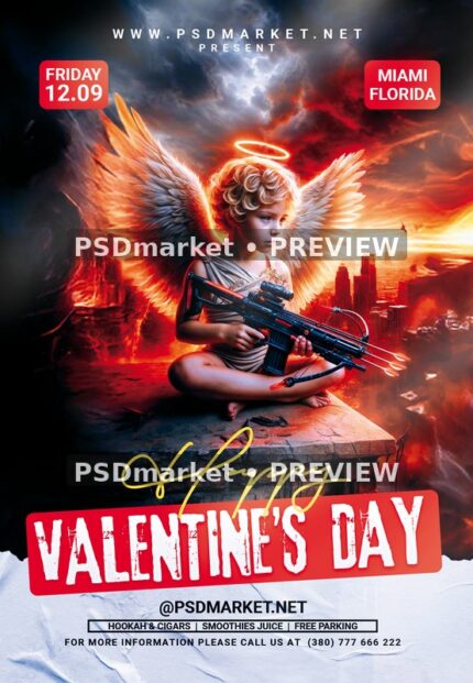 Armed Cupid Sunset Valentine Flyer PSD Template — PSD template preview