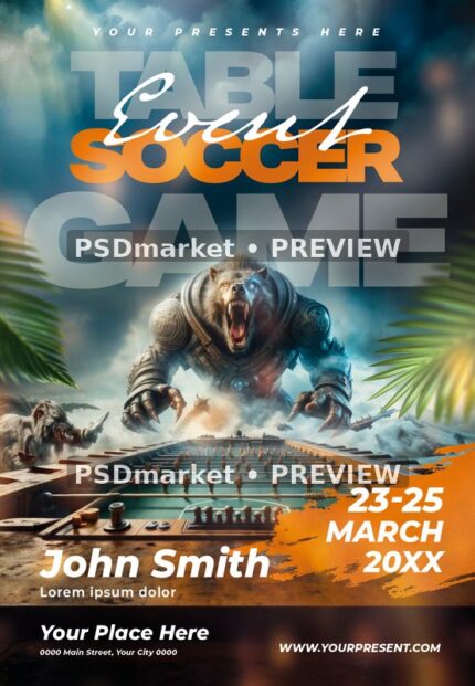 Armored Bear Table Soccer Event Flyer PSD Template — PSD template preview