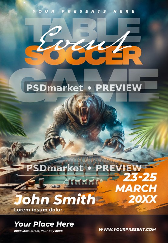 Armored Bear Table Soccer Event Flyer PSD Template — PSD template preview