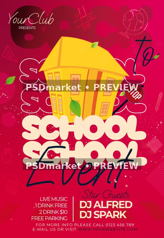 Back to School Club Event Flyer PSD Template — PSD template preview