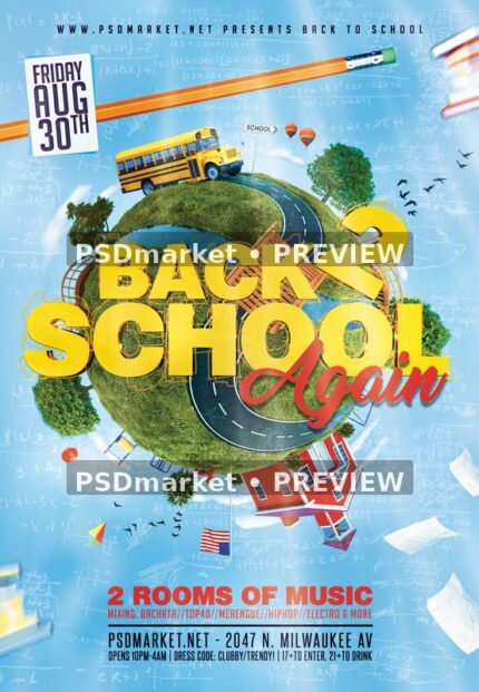 Back To School Miniature World Flyer with two horizontal PSDmarket preview watermarks