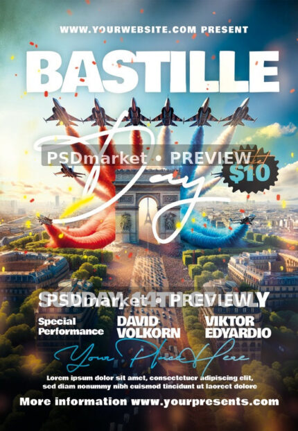 Bastille Day 14th of July Flyer PSD Template — PSD template preview