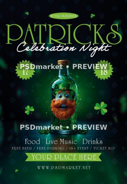 Bearded Bottle Patrick's Celebration Night Flyer — watermarked source artwork preview