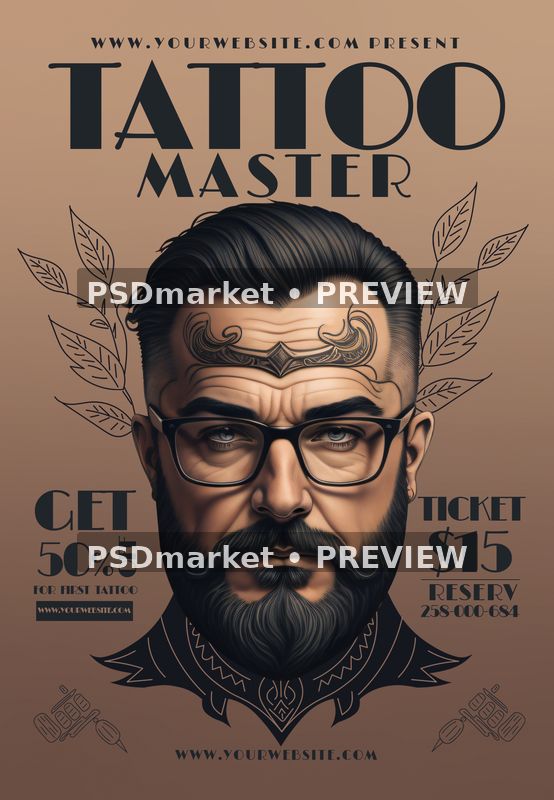 Bearded Tattoo Master Studio Flyer PSD Template — PSD template preview