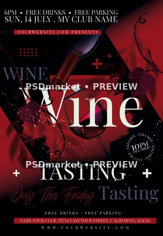 Black and Burgundy Wine Tasting Flyer PSD Template — PSD template preview