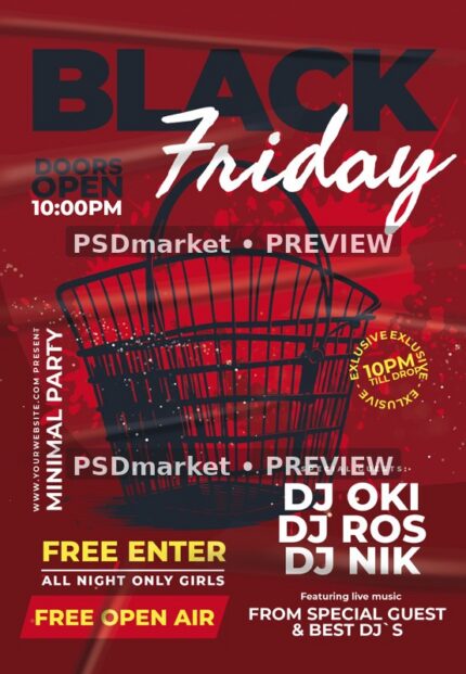 Black Basket Black Friday Party Flyer PSD Template — reduced watermarked source artwork preview