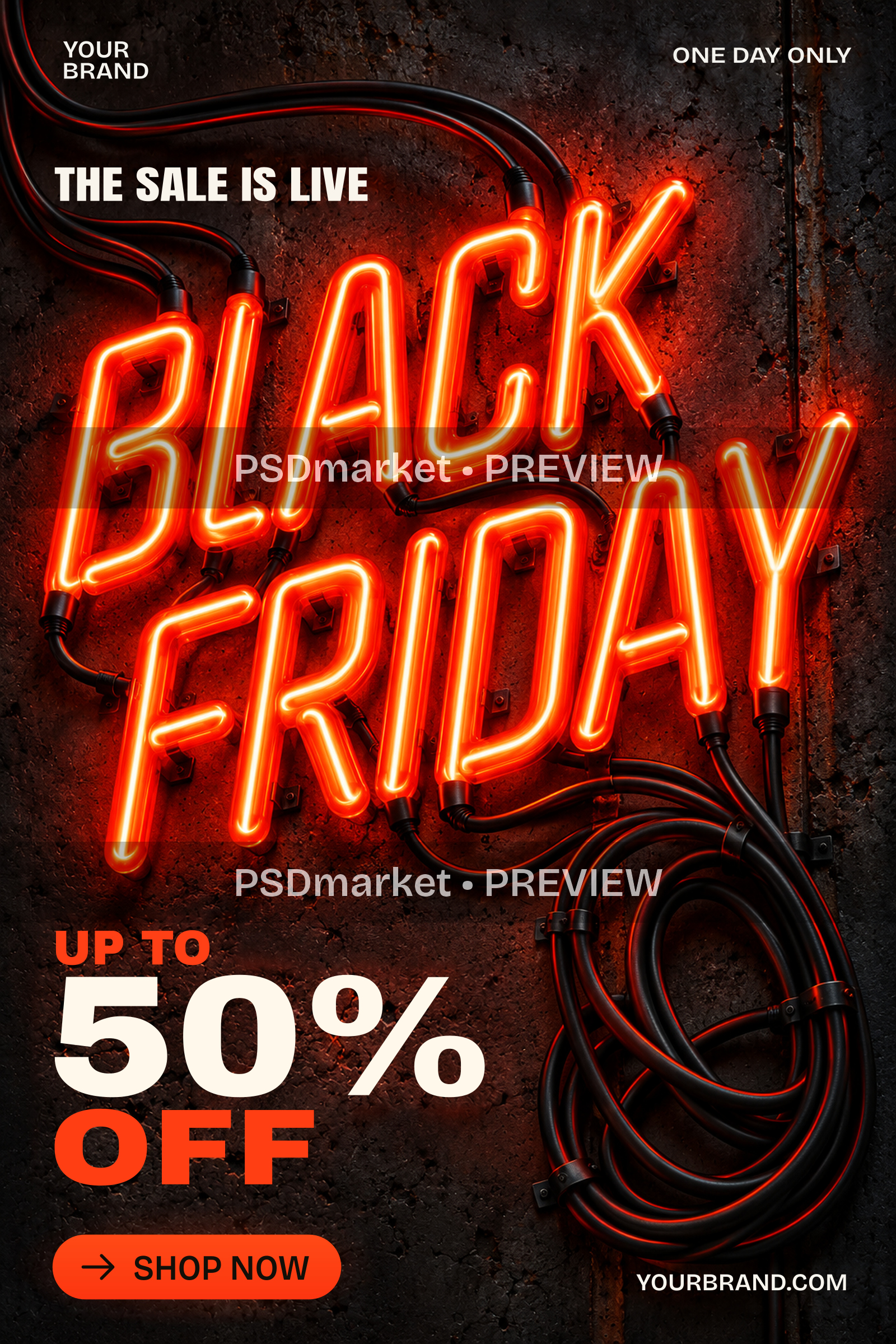 BLACK FRIDAY High Voltage Neon Flyer PSD and SVG Template — PSD template preview