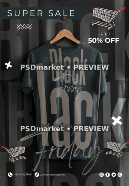 Black T-Shirt Black Friday Sale Flyer PSD Template — reduced watermarked source artwork preview