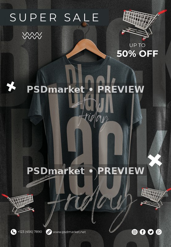 Black T-Shirt Black Friday Sale Flyer PSD Template — PSD template preview