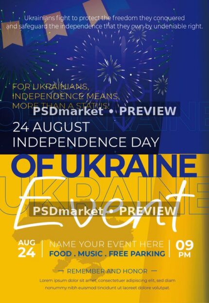 Blue and Yellow Ukraine Independence Day Event Flyer PSD Template — PSD template preview