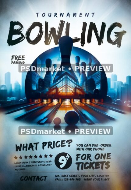 Blue Architectural Bowling Tournament Flyer — reduced watermarked source artwork preview