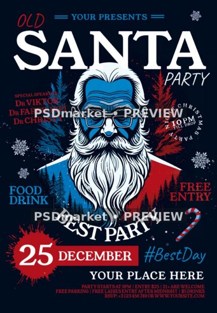 Blue Beard Old Santa Party Flyer PSD Template — reduced watermarked source artwork preview