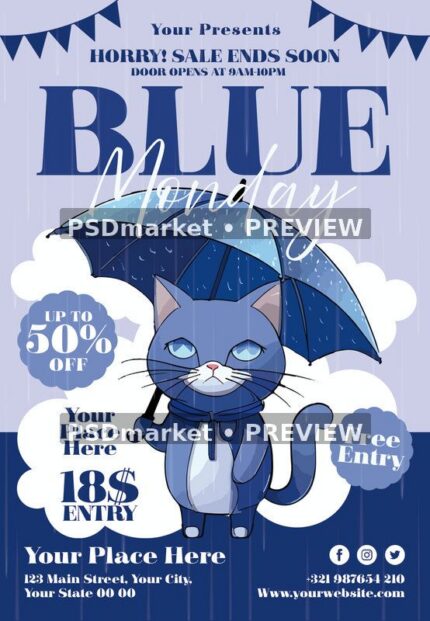 Blue Monday Event Flyer PSD Template — PSD template preview