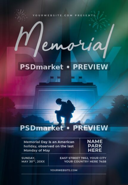 Blue Obelisk Memorial Day Flyer PSD Template — PSD template preview