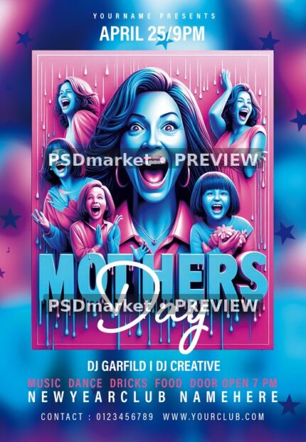 Blue Pink Face Collage Mother's Day Flyer — reduced watermarked source artwork preview
