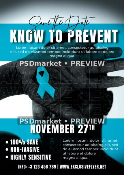 Blue Ribbon Hand November Awareness Flyer PSD Template — reduced watermarked source artwork preview