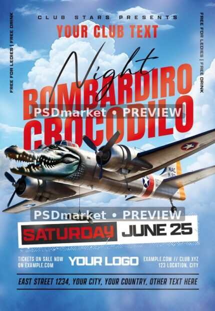 Blue Sky Bombardiro Crocodilo Night Flyer — watermarked source artwork preview