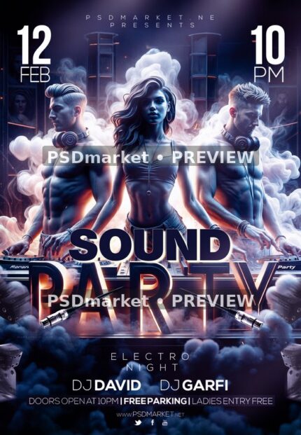 Blue Smoke Sound DJ Party Flyer — reduced watermarked source artwork preview