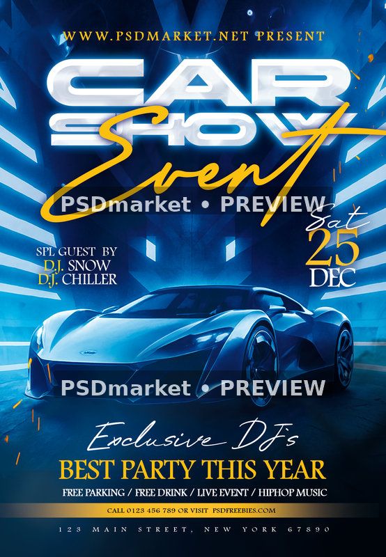 Blue Supercar Car Show Event Flyer PSD Template — PSD template preview