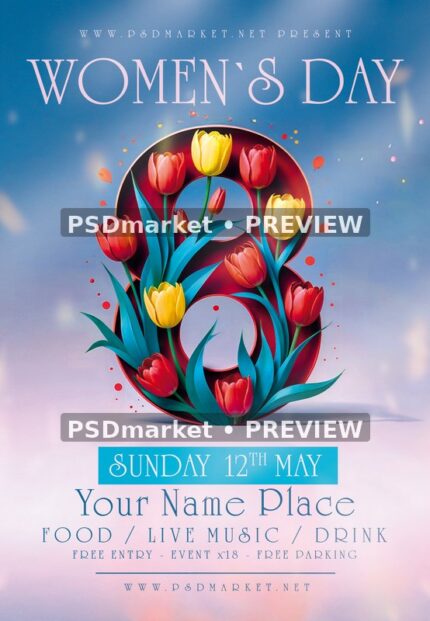 Blue Tulip Eight Women's Day Flyer — watermarked source artwork preview