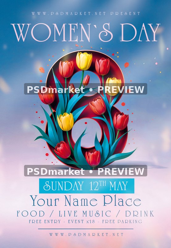 Blue Tulip Eight Women's Day Flyer — watermarked source artwork preview