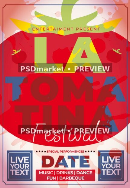 Bold Tomato La Tomatina Festival Flyer PSD Template — PSD template preview