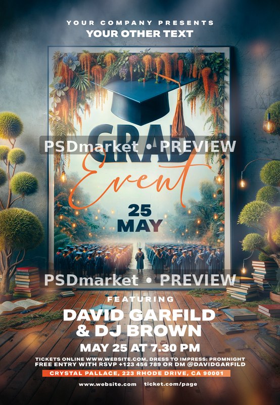 Botanical Frame Graduation Event Flyer PSD Template — PSD template preview