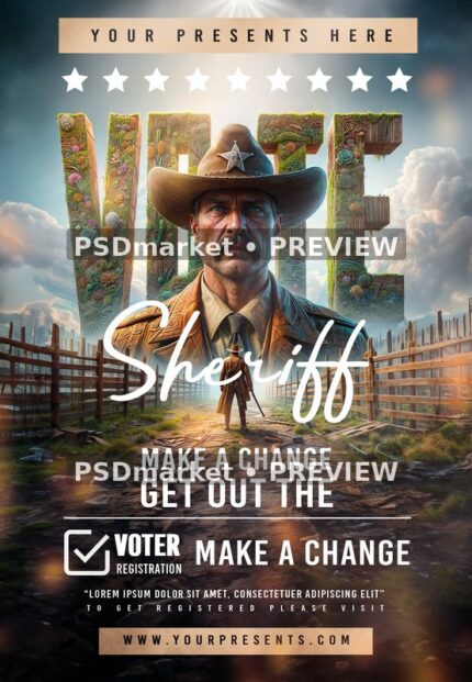 Botanical Vote Sheriff Campaign Portrait Flyer PSD Template — PSD template preview