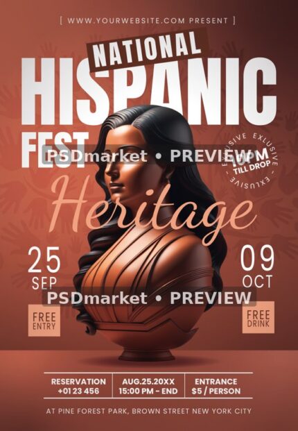 Bronze Bust Hispanic Heritage Festival Flyer PSD Template — PSD template preview