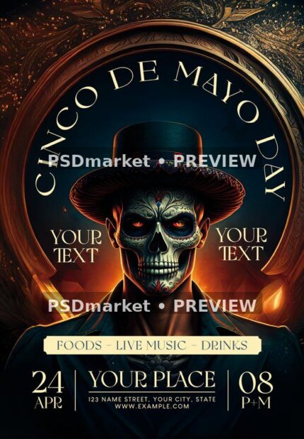 Bronze Skull Cinco de Mayo Day Flyer PSD Template — PSD template preview