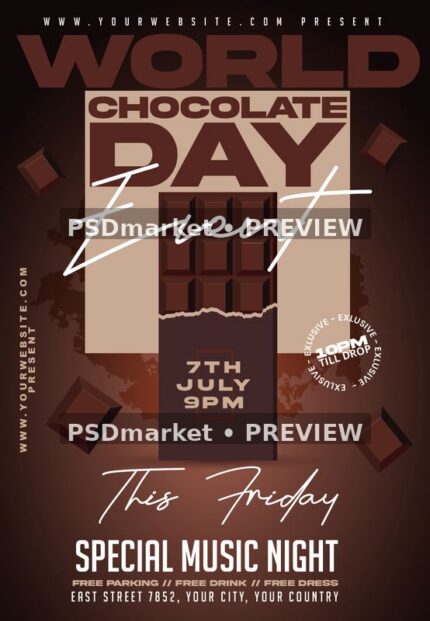 Brown Chocolate Bar Day Event Flyer PSD Template — PSD template preview