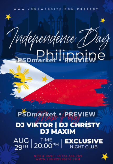 Brushstroke Flag Philippine Independence Day Flyer PSD Template — PSD template preview