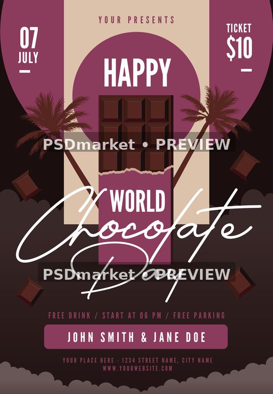 Burgundy Chocolate Bar Celebration Flyer PSD Template — PSD template preview