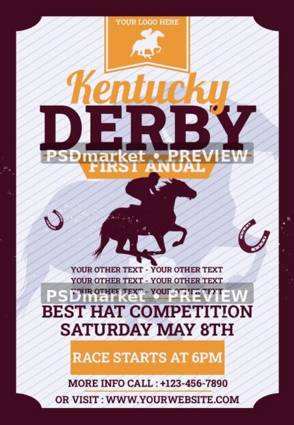 Burgundy Horse Racing Kentucky Derby Flyer PSD Template — PSD template preview