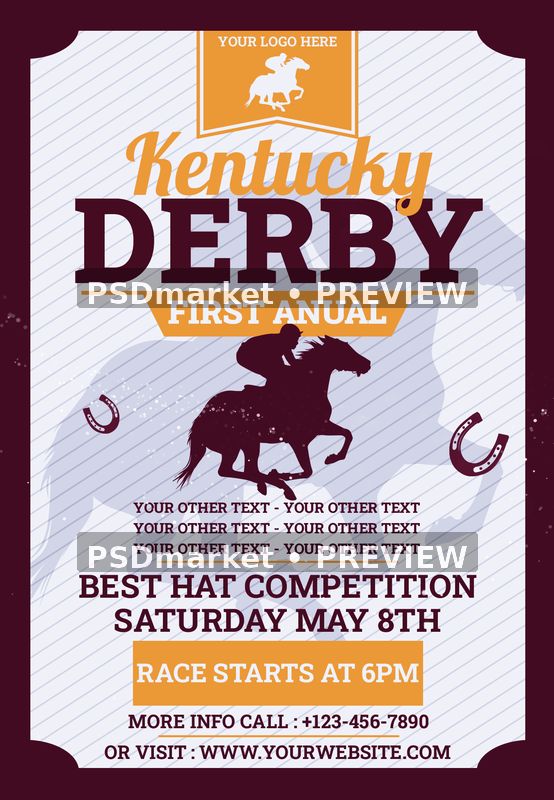 Burgundy Horse Racing Kentucky Derby Flyer PSD Template — PSD template preview