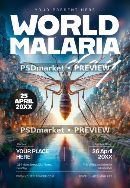 Canal City World Malaria Day Flyer PSD Template — PSD template preview