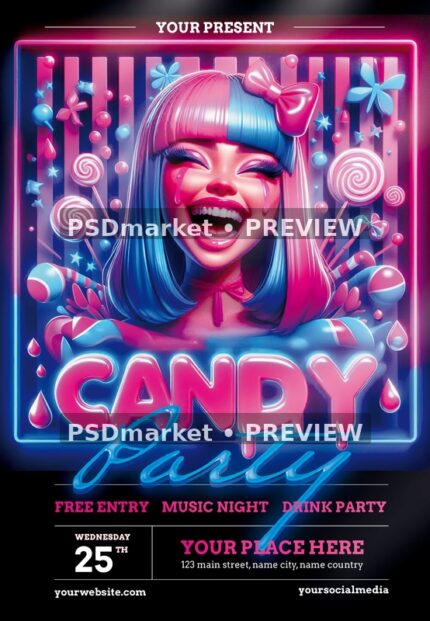 Candy Party Flyer PSD Template — PSD template preview