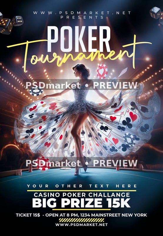 Card Dress Dancer Poker Tournament Flyer — reduced watermarked source artwork preview