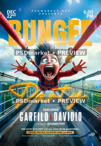 Cartoon Bungee Bridge Party Flyer — reduced watermarked source artwork preview