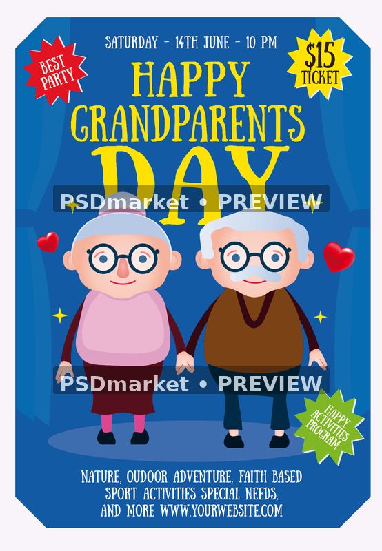Cartoon Couple Grandparents Day Flyer PSD Template — PSD template preview